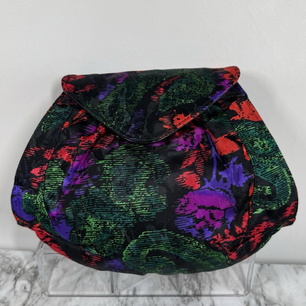 Vintage J. Renee Floral Clutch Crossbody Evening Bag Abstract Pleated Purse - Picture 7 of 12